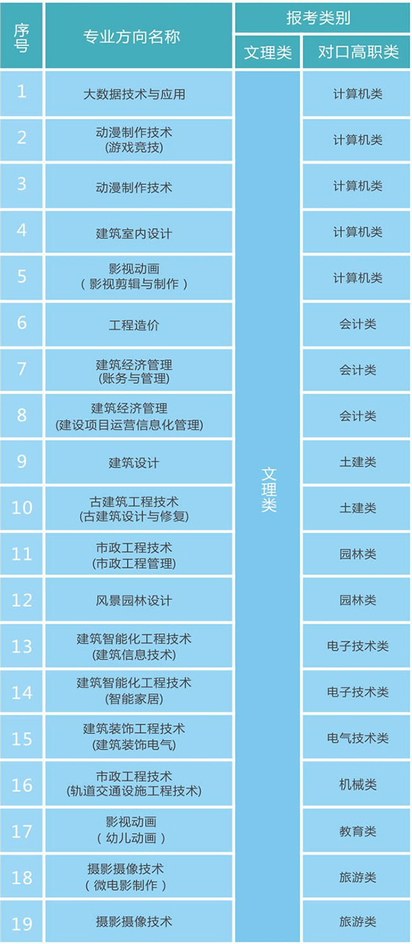 重慶藝術工程職業(yè)學院文理類招生專業(yè)