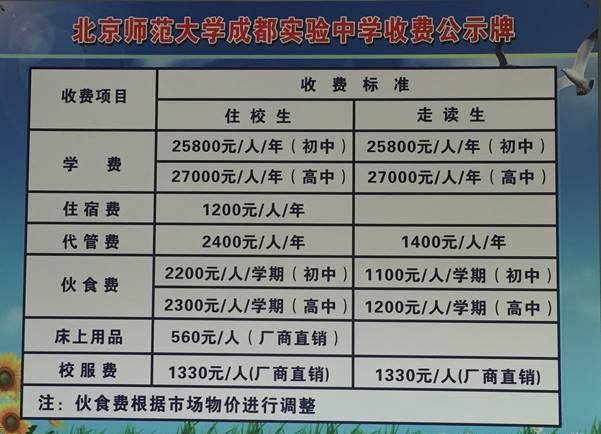 北京師范大學成都實驗中學收費標準